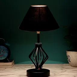 Devansh Black Cotton Shade Table Lamp With Iron Base image 5