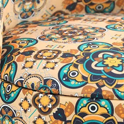 NACIA Green & Beige Printed Wooden Round Ottoman image 4