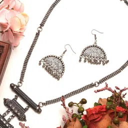 VEDAJ Silver Plated Oxidised Jewellery Set-picture-29