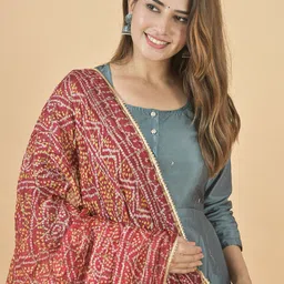 LA FEMINAE Printed Art Silk Bandhani Dupatta with Zari image 2