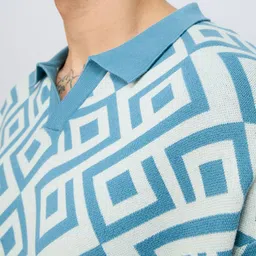 The Souled Store Oversized Geometric Printed Polo Collar Pure Cotton T-Shirt image 4