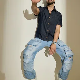 FUGAZEE Men Baggy Mid-Rise Low Distress Jeans image 3