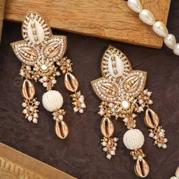 EVERSTYLISH Sanjoya Beads & Shells Hand Embroidered Earrings-image-63