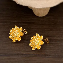 MEENAZ Stainless Steel Gold-Plated Floral Shaped Anti Tarnish Studs-image-35
