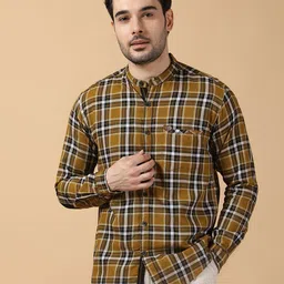 Kuons Avenue Smart Tartan CheckedMandarin Collar Cotton Casual Shirt-picture-27