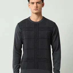 AD By Arvind Men Slim Fit Checked Round Neck Long Sleeves Woollen Pullover Sweater-image-15