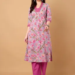 Azira Women Floral Printed Pure Cotton A-Line Kurta with Palazzo-image-53