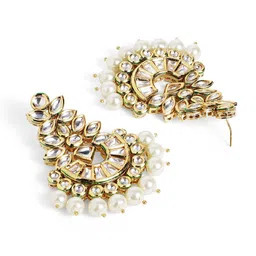 Priyaasi Gold Plated American Diamond Pearl Beaded Contemporary Chandbalis image 3