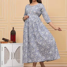 mad fury Women Floral Printed Cotton Maternity A-Line Midi Dress-picture-40