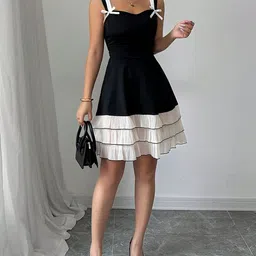 StyleCast Monochrome Layered Fit & Flare Dress image 5