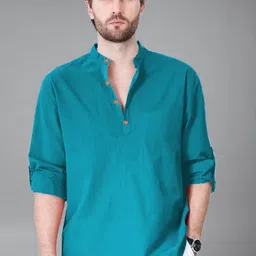 Yugnik Mandarin Collar Roll-Up Sleeves Straight Short Kurta-picture-13