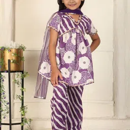 Cutiekins Girls Printed V-Neck Gotta Patti Kurta With Palazzos & Dupatta image 1