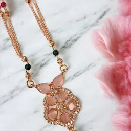 INDIAURA MODE Rose Gold-Plated Artificial Stones Studded And Beaded Mangalsutra image 3