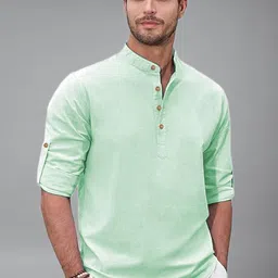 Yugnik Mandarin Collar Roll-Up Sleeves Straight Short Kurta-picture-22
