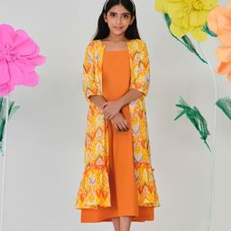 YK X Trampoline Girls Ethnic Motifs Printed Round Neck A-Line Midi Dress with Shrug-picture-48