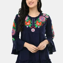 VAAMII Women Floral Embroidered Ruffles Bell Sleeve Top-image-17