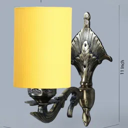 Devansh Yellow & Gold Toned Antique Wall Lamp With Cotton Conical Shade image 2