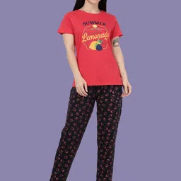 Kryptic Women Printed Pure Cotton T-shirt with Trousers Night Suit-picture-38