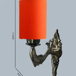 Devansh Antique Orange-Colored & Gold-Toned Wall Lamp With Textured Cotton Conical Shade image 5