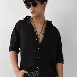 Urbano Fashion Men Black Solid Linen Full Sleeve Relaxed Fit Casual Shirt-picture-39