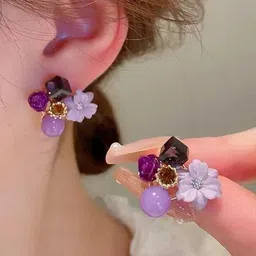 Celestique Artificial Stones Studded Flower Shaped Korean Studs image 3