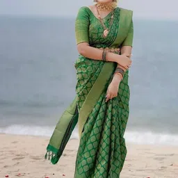 Lyzoo Woven Design Zari Silk Cotton Saree image 2