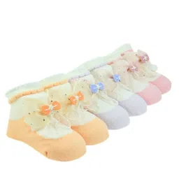 Yellow Bee Infant Girls Pack Of 3 Patterned Bow Accent Cotton Socks image 4