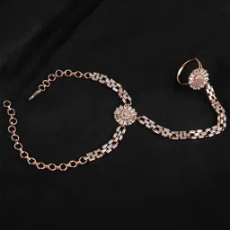 TANAIRA Rose Gold-Plated American Diamond Studded Ring Bracelet-picture-29
