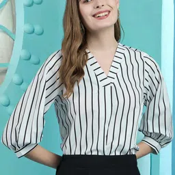 Winza Designer Women Striped Puff Sleeve Shirt Style Top-picture-32
