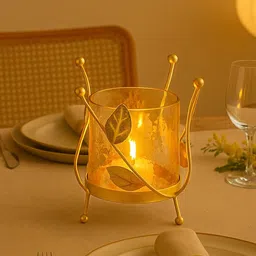 MARKET99 Golden Leaf T-Light Holder image 2