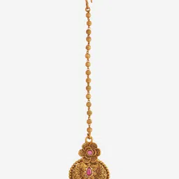kushal's fashion jewellery Kushal's Fashion JewelleryRuby Gold-Plated Cubic Zircon Maang Tikka Head Jewellery image 3