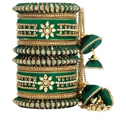 fabula Set Of 10 Silk Thread & Kundan Stone Studded Bridal Chuda Bangles image 2