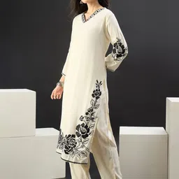 Indo Era Women Floral Embroidered Regular Thread Work Kurta with Palazzos-picture-29