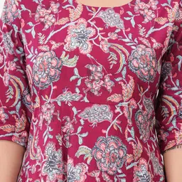 Sanganeri Kurti Women Floral Printed Cotton Fit & Flare Midi Dress image 3