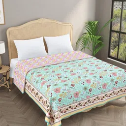 Gulaab Jaipur Blue & Orange Colored Floral Printed Cotton 150 GSM Single Bed Dohar-image-4