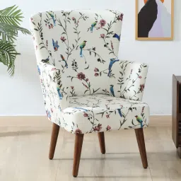 globally indian Mantra Fabric Wing Chair In White Colour image 1