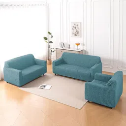 HOKIPO Aria Nova Teal 3 Pieces Self Design 56Seater Sofa Cover With Arms-picture-35
