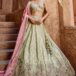 panchhi Embroidered Sequinned Semi-Stitched Lehenga & Unstitched Blouse With Dupatta-picture-18