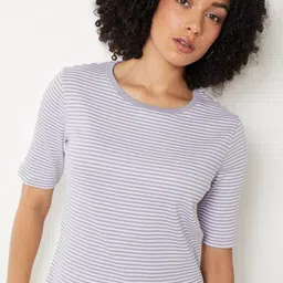 max Women Striped Round Neck T-shirt-image-34