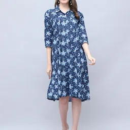 Merira Women Floral Printed Pure Cotton A-Line Dress-image-35