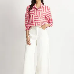 Pink Fort Geometric Print Cotton Boxy Top image 4