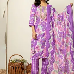 Kiaasa Floral Printed Round Neck Straight Kurta With Trousers & Dupatta-picture-19