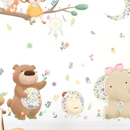 INDIAN ROYALS Brown & Green Cartoon Bear & Baby Elephant Self Adhesive Wall Sticker-image-13