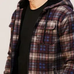 Mast & Harbour Checked Hooded Long Sleeves Woollen Padded Jacket image 2