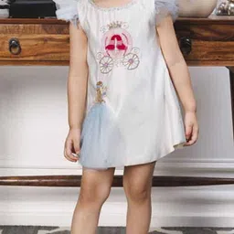 The Lush Affair Girls Conversational Print Flutter Sleeve Satin A-Line Dress image 5