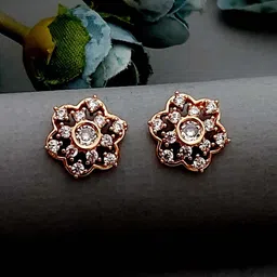 MEIRA JEWELLERY Gold-Plated Artificial Stones Studded Floral Shaped Studs-picture-16