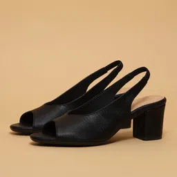 ERIDANI Women Textured Open Toe Party Block Heel Sandals-image-67