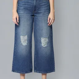 Flying Machine Women Wide Leg Mildly Distressed Light Fade Jeans-picture-33