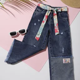 Macwin Girls  Relaxed Fit Mid-Rise Light Fade Mildly Distressed Cotton Jeans-image-87