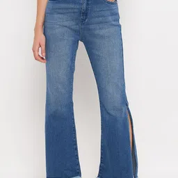 Madame Women Flared Mid-Rise Light Fade Cotton Side Slits Jeans-picture-19